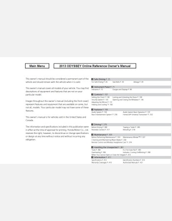 honda odyssey 2013 owners manual